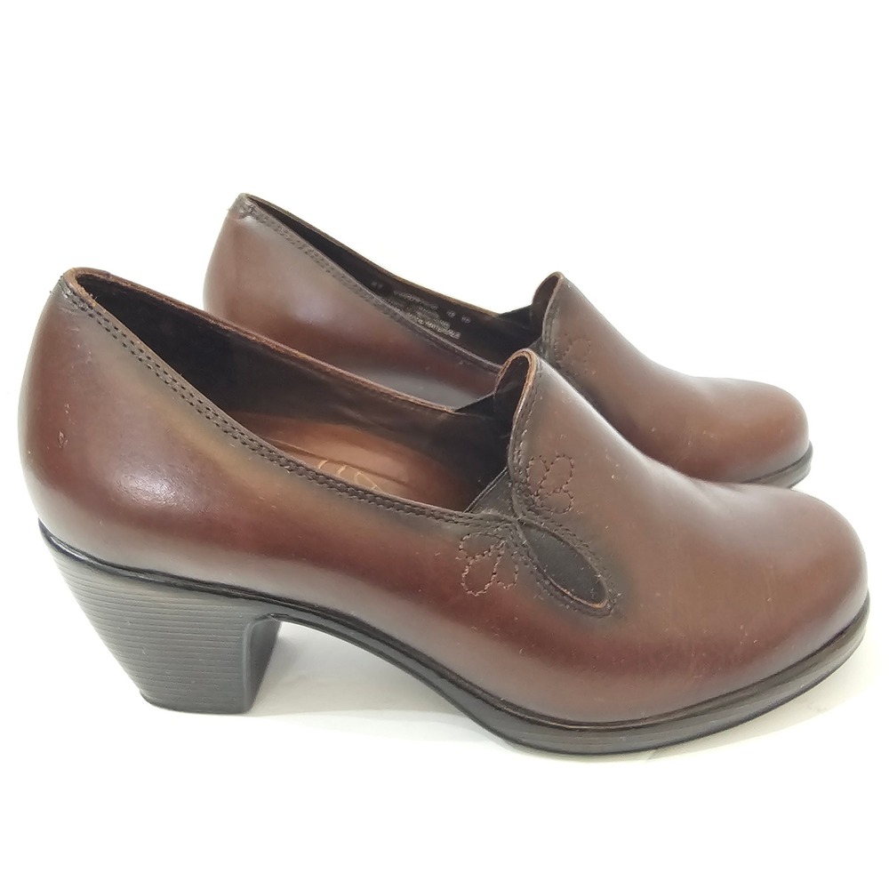 Dansko Brown Leather Heel Clogs Shoes Pumps Size 41 (10.5) Office Career Classic